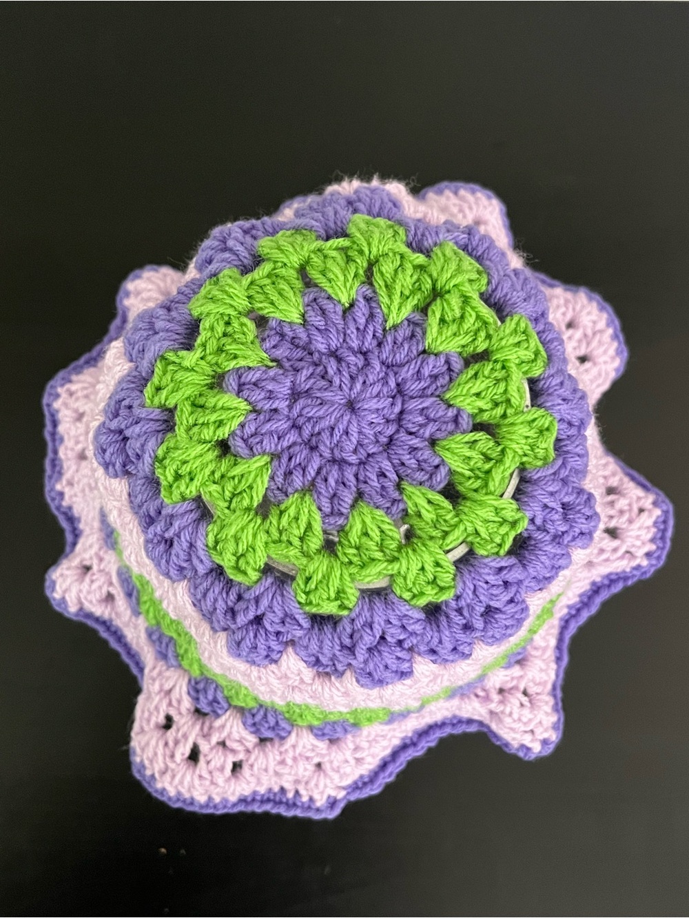 Handmade Crocheted Bucket Hat in Lavender, Green & Purple - Picture 5 of 6